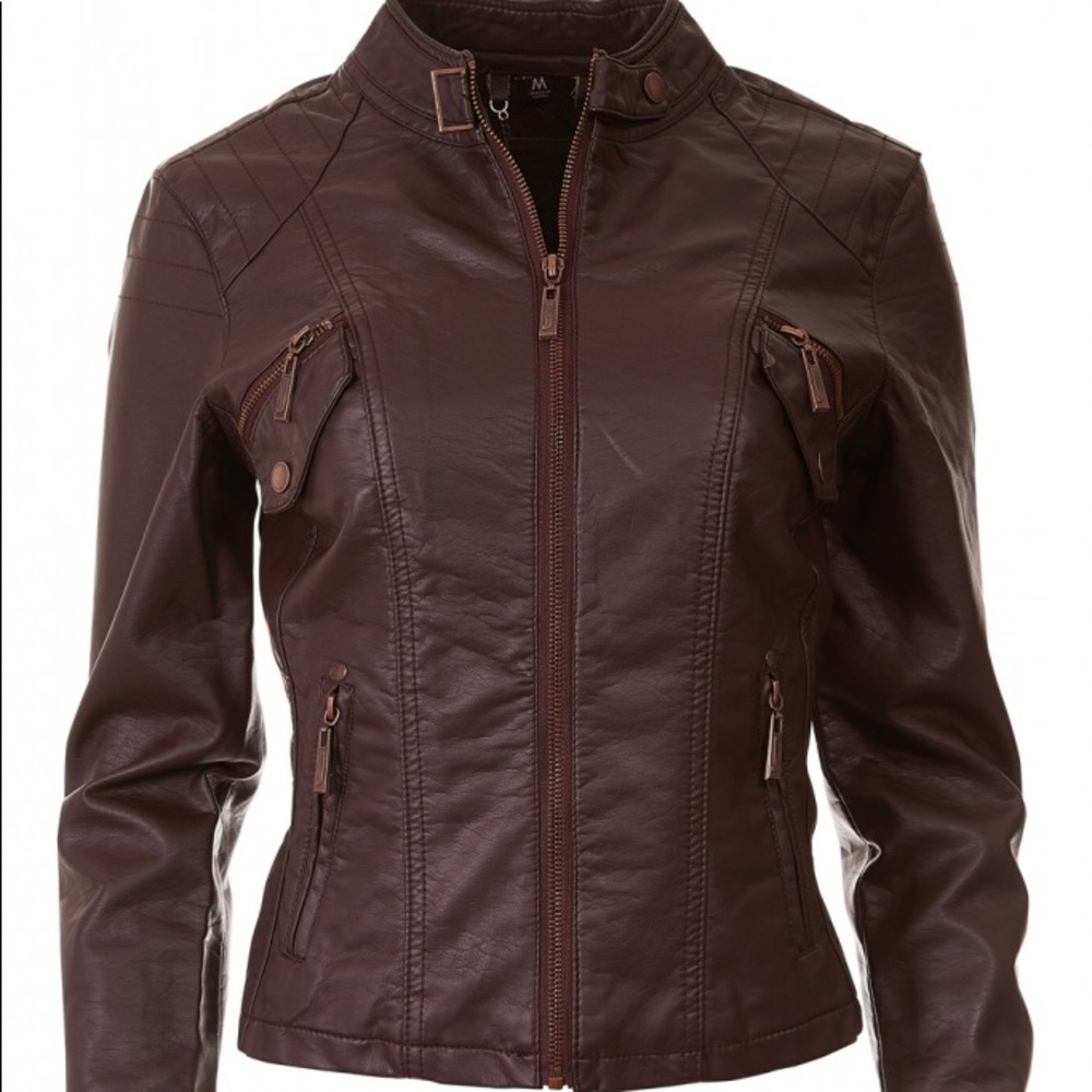 Jou Jou Faux Leather Fitted Moto Jacket